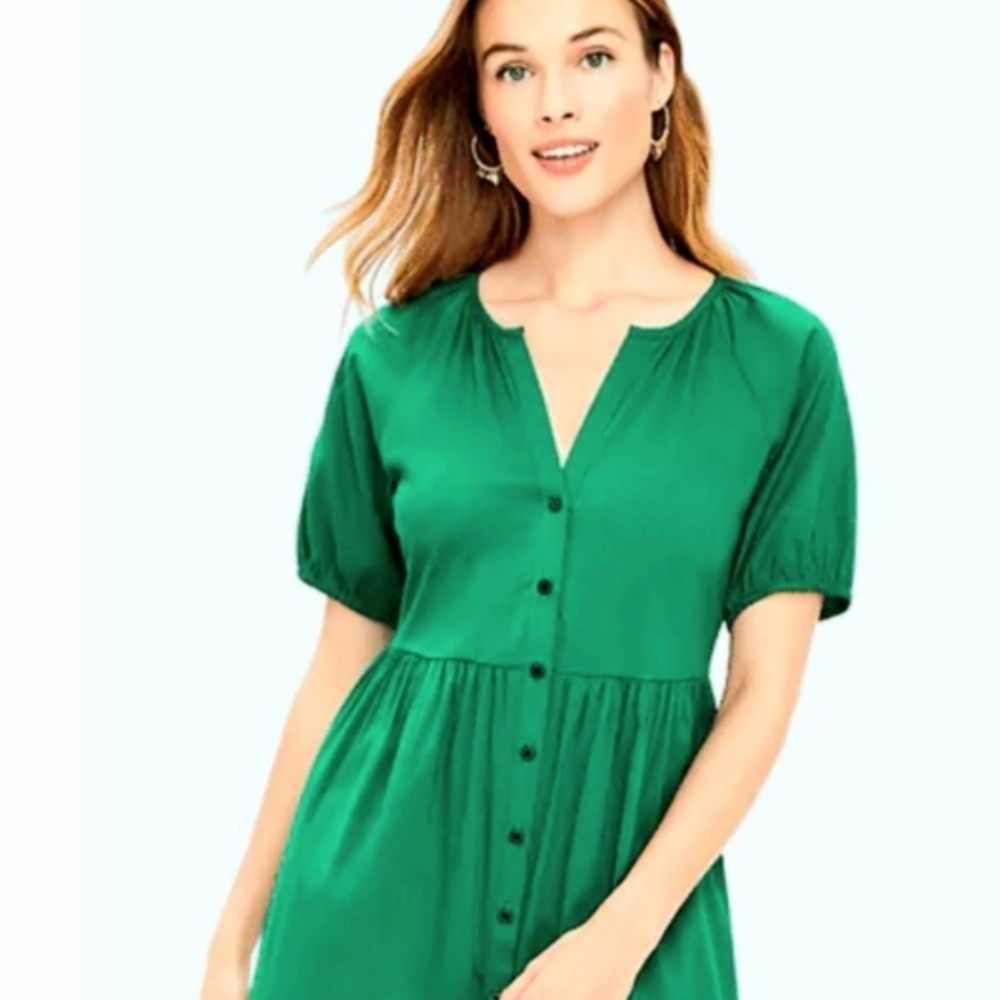 LOFT Green Button Down Summer Dress